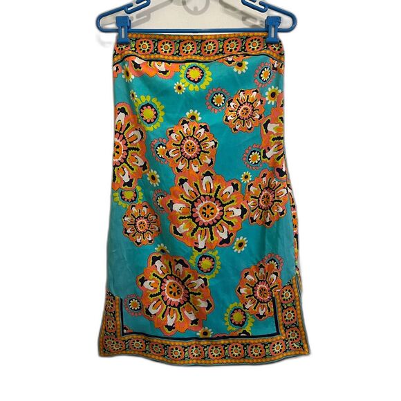 TRINA TURK Blue Floral 100% Silk Strapless Mini Dress Women's Size Small - Picture 2 of 8